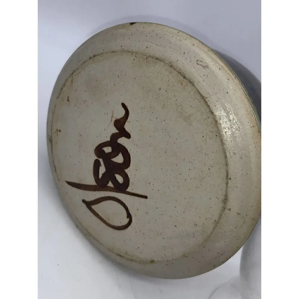 Vintage Greg Olson Signed California Handmade Stoneware Oil Lamp with Chimney